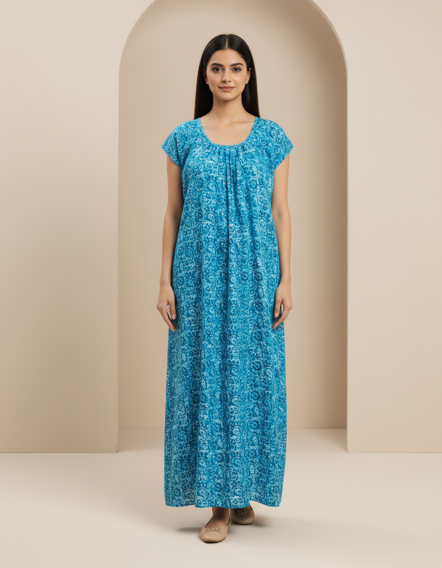 Sky Blue Pure Cotton Nighty | Free Size | Limited Edition Design | Print 8