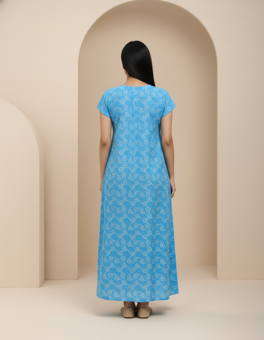 Sky Blue Pure Cotton Nighty | Free Size | Limited Edition Design | Print 9