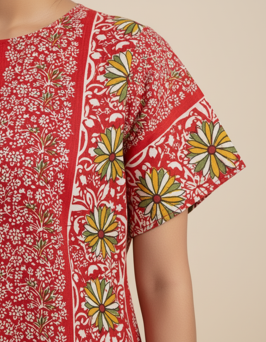 Red Pure Cotton Nighty | Free Size | Limited Edition Design | Print 3