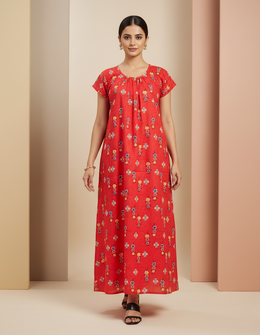 Red Pure Cotton Nighty | Free Size | Limited Edition Design | Print 4