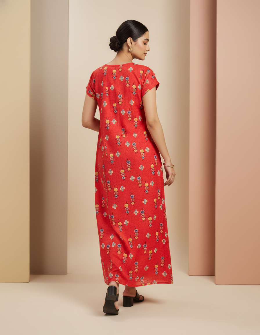 Red Pure Cotton Nighty | Free Size | Limited Edition Design | Print 4