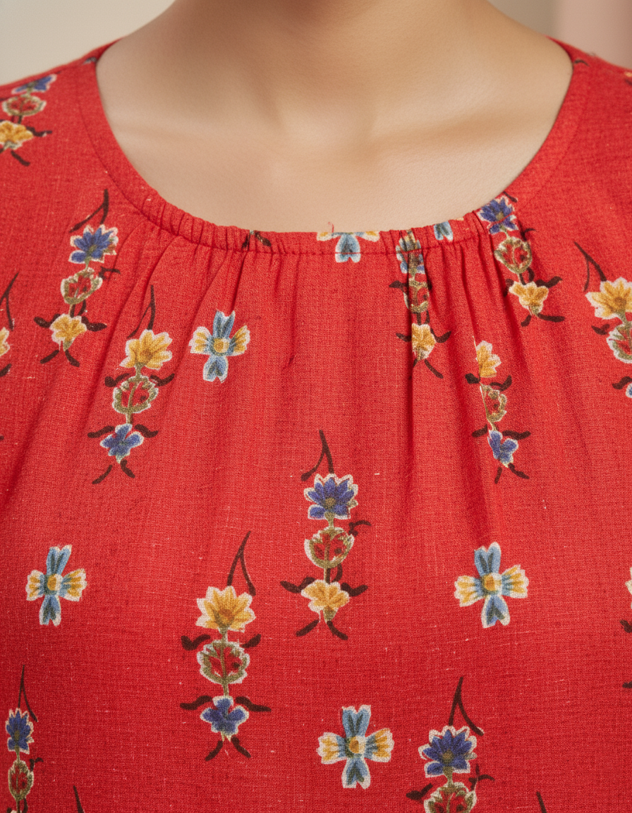 Red Pure Cotton Nighty | Free Size | Limited Edition Design | Print 4