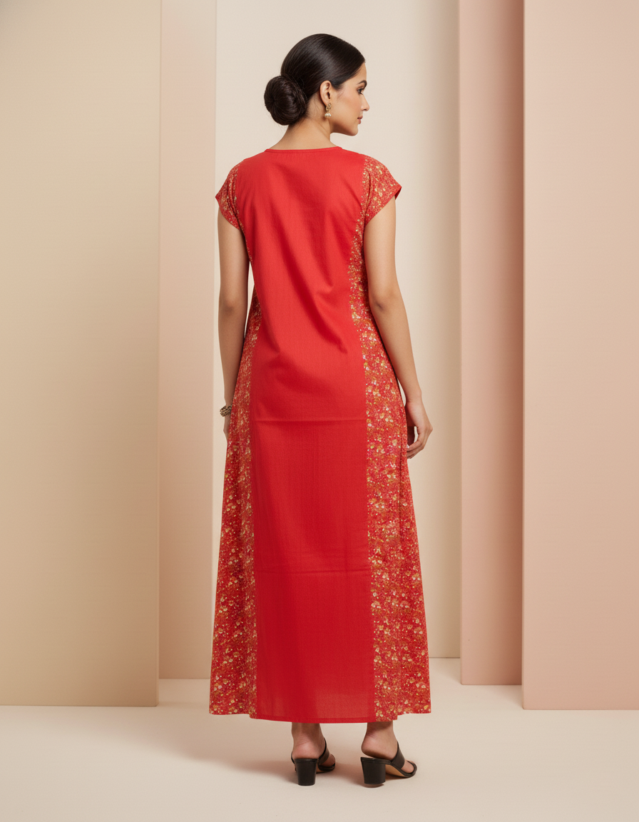 Red Pure Cotton Nighty | Free Size | Limited Edition Design | Print 5