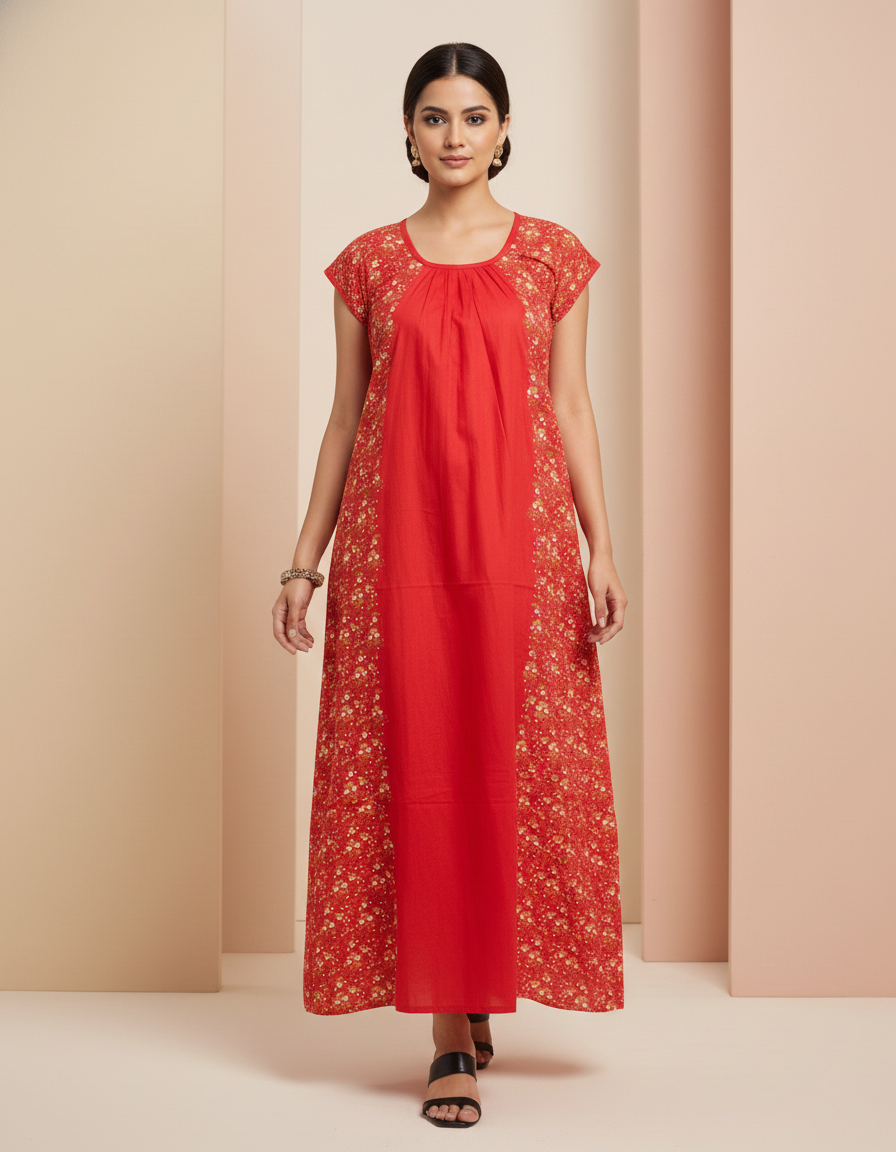Red Pure Cotton Nighty | Free Size | Limited Edition Design | Print 5
