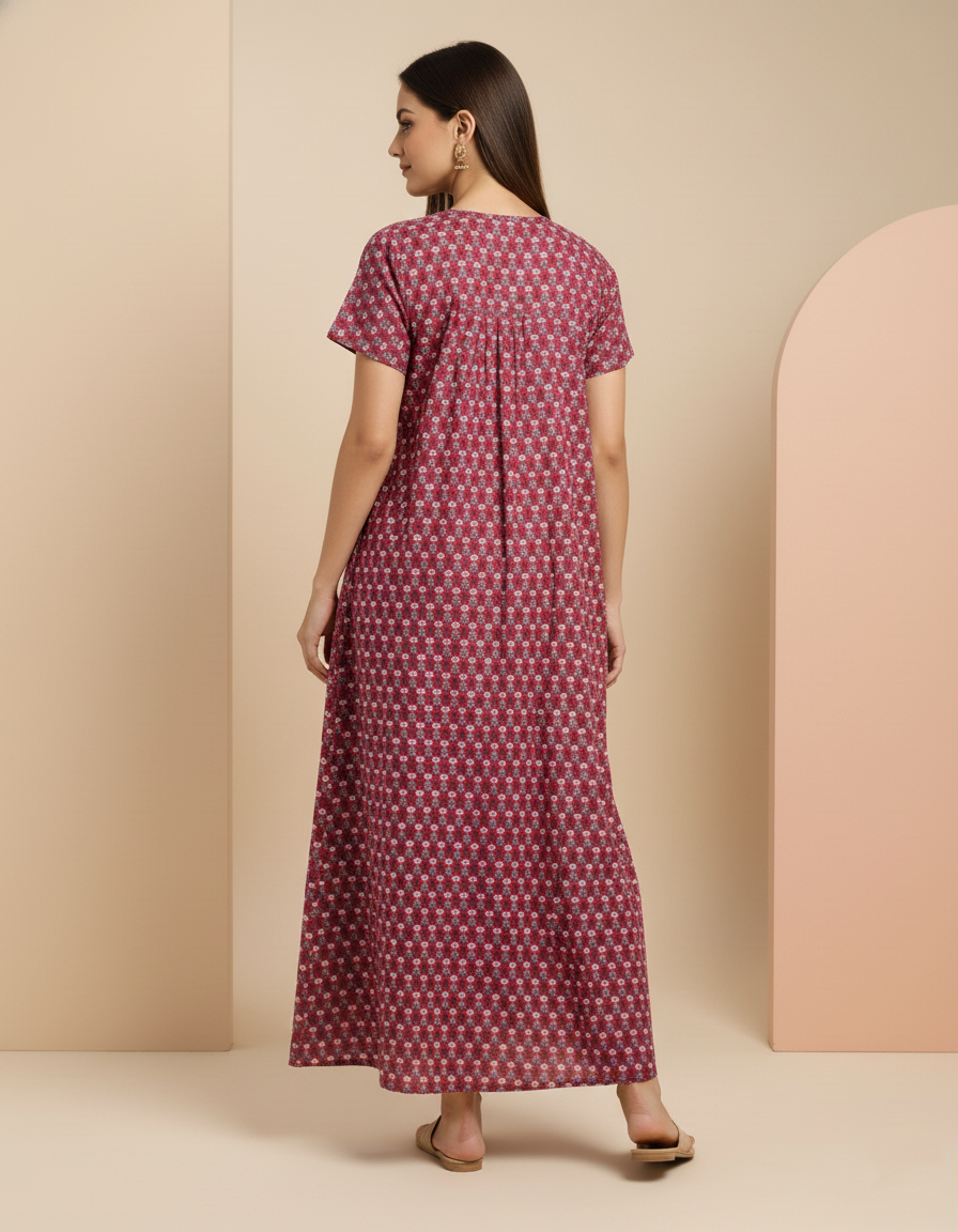 Maroon Pure Cotton Nighty | Free Size | Limited Edition Design | Print 4