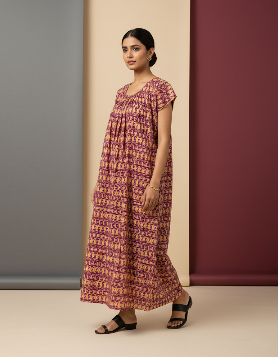 Maroon Pure Cotton Nighty | Free Size | Limited Edition Design | Print 6