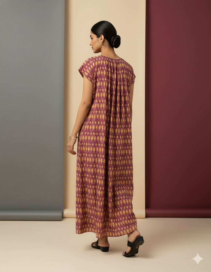 Maroon Pure Cotton Nighty | Free Size | Limited Edition Design | Print 6