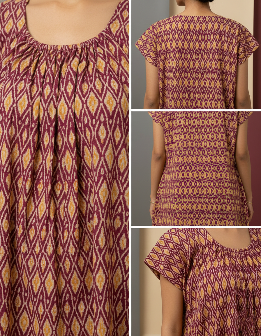 Maroon Pure Cotton Nighty | Free Size | Limited Edition Design | Print 6