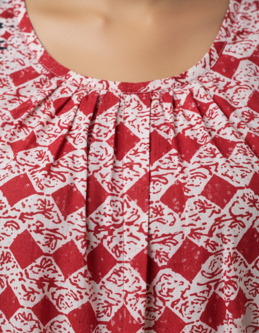 Red Pure Cotton Nighty | Free Size | Limited Edition Design | Print 6