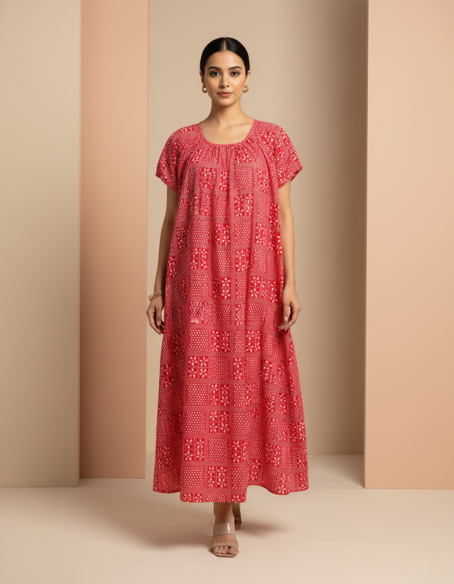 Red Pure Cotton Nighty | Free Size | Limited Edition Design | Print 7