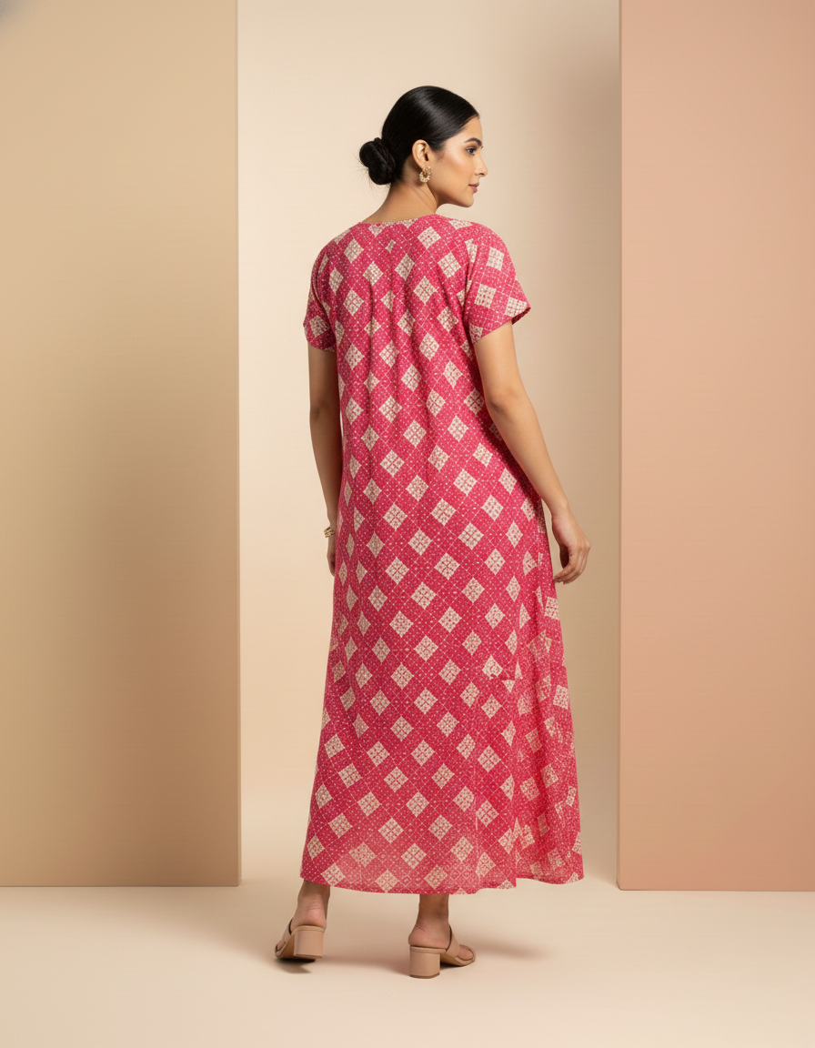 Red Pure Cotton Nighty | Free Size | Limited Edition Design | Print 8