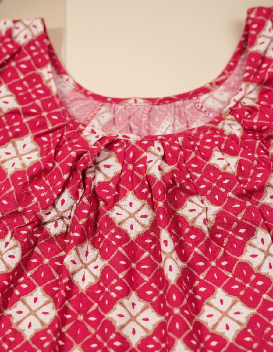 Red Pure Cotton Nighty | Free Size | Limited Edition Design | Print 8