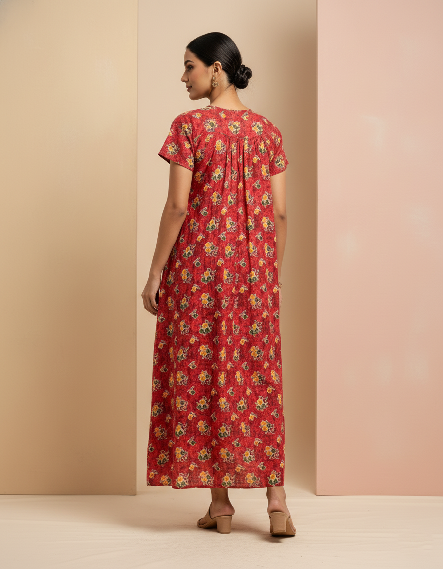 Red Pure Cotton Nighty | Free Size | Limited Edition Design | Print 9