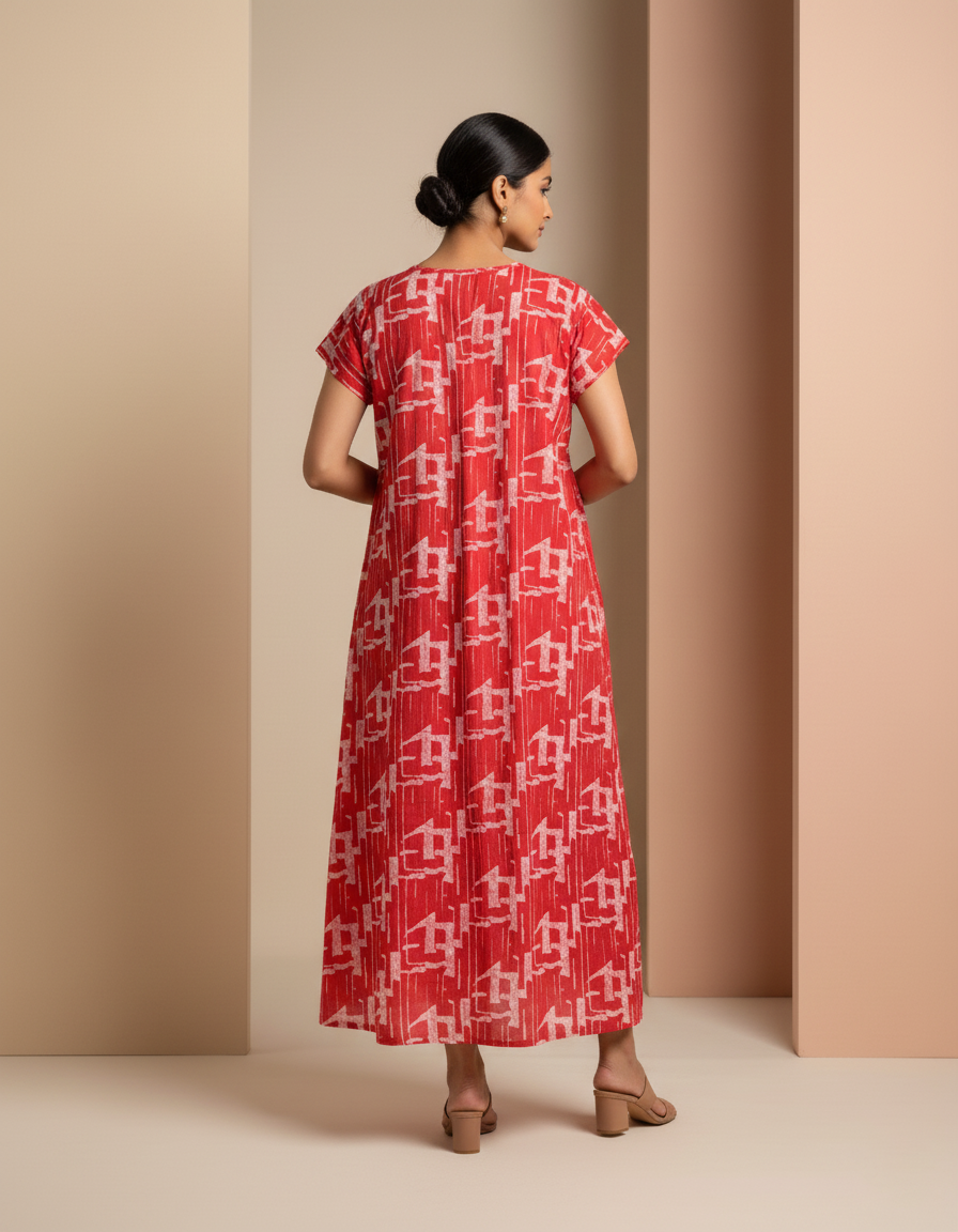 Red Pure Cotton Nighty | Free Size | Limited Edition Design | Print 10