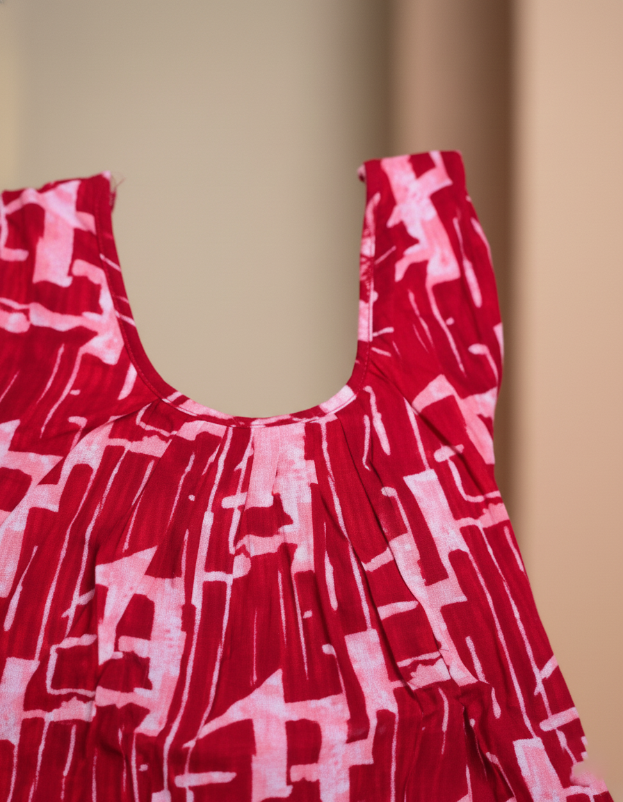 Red Pure Cotton Nighty | Free Size | Limited Edition Design | Print 10