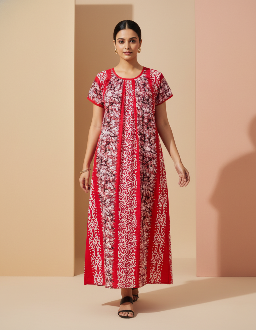 Red Pure Cotton Nighty | Free Size | Limited Edition Design | Print 11