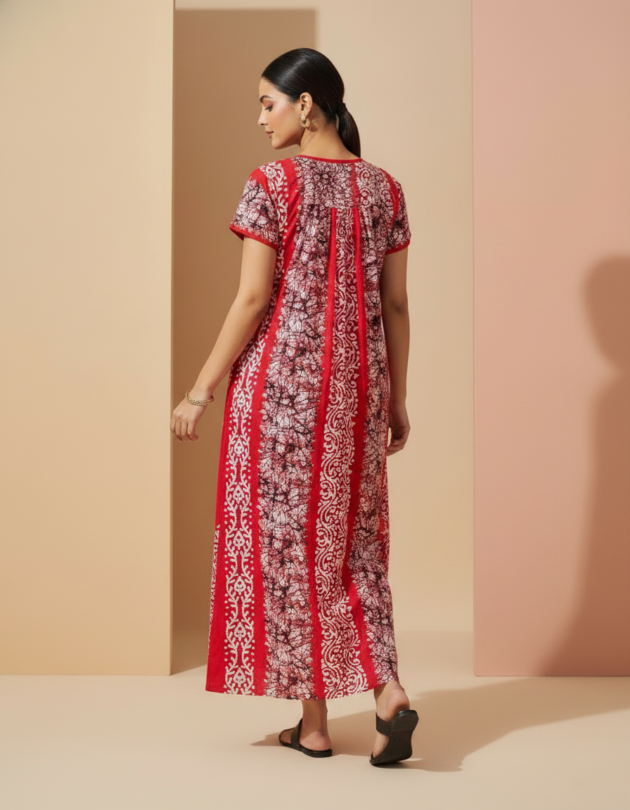 Red Pure Cotton Nighty | Free Size | Limited Edition Design | Print 11
