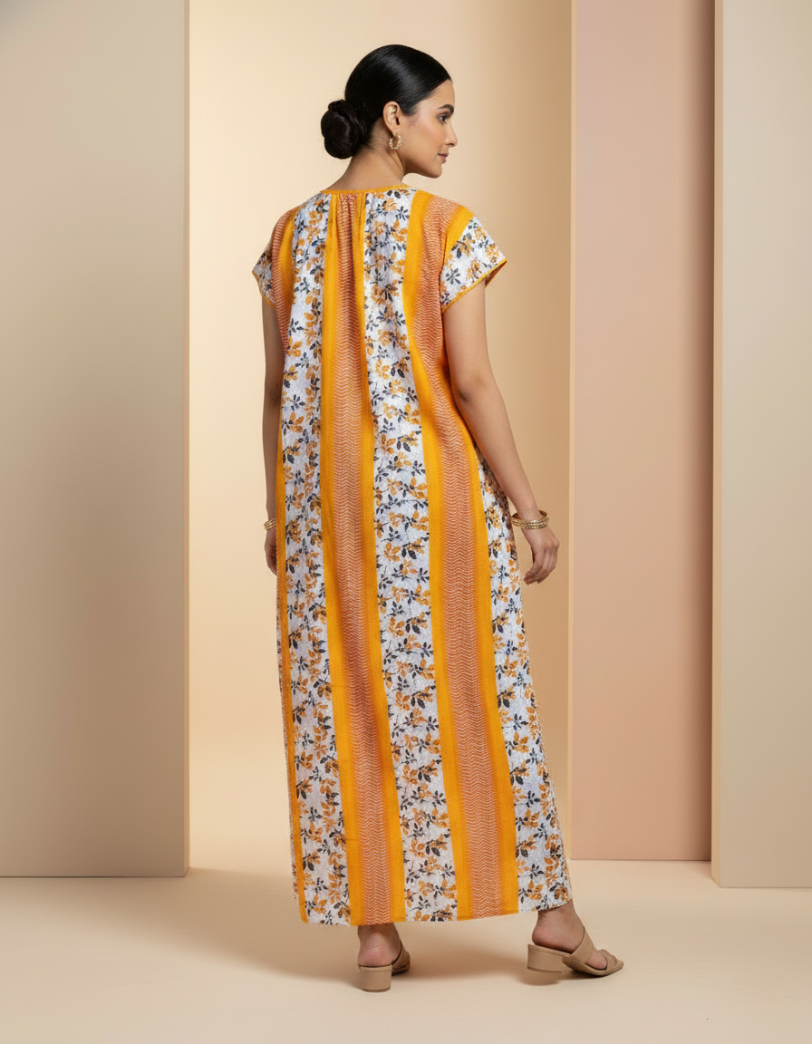 Yellow Pure Cotton Nighty | Free Size | Limited Edition Design | Print 12