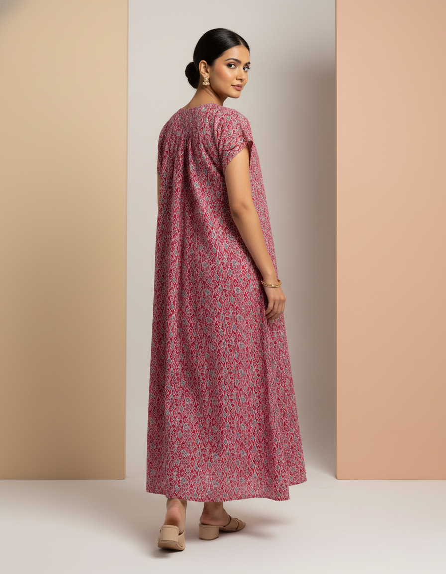 Pink Pure Cotton Nighty | Free Size | Limited Edition Design | Print 15