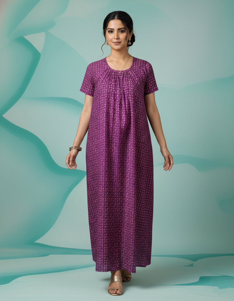 Purple Pure Cotton Nighty | Free Size | Limited Edition Design | Print 8