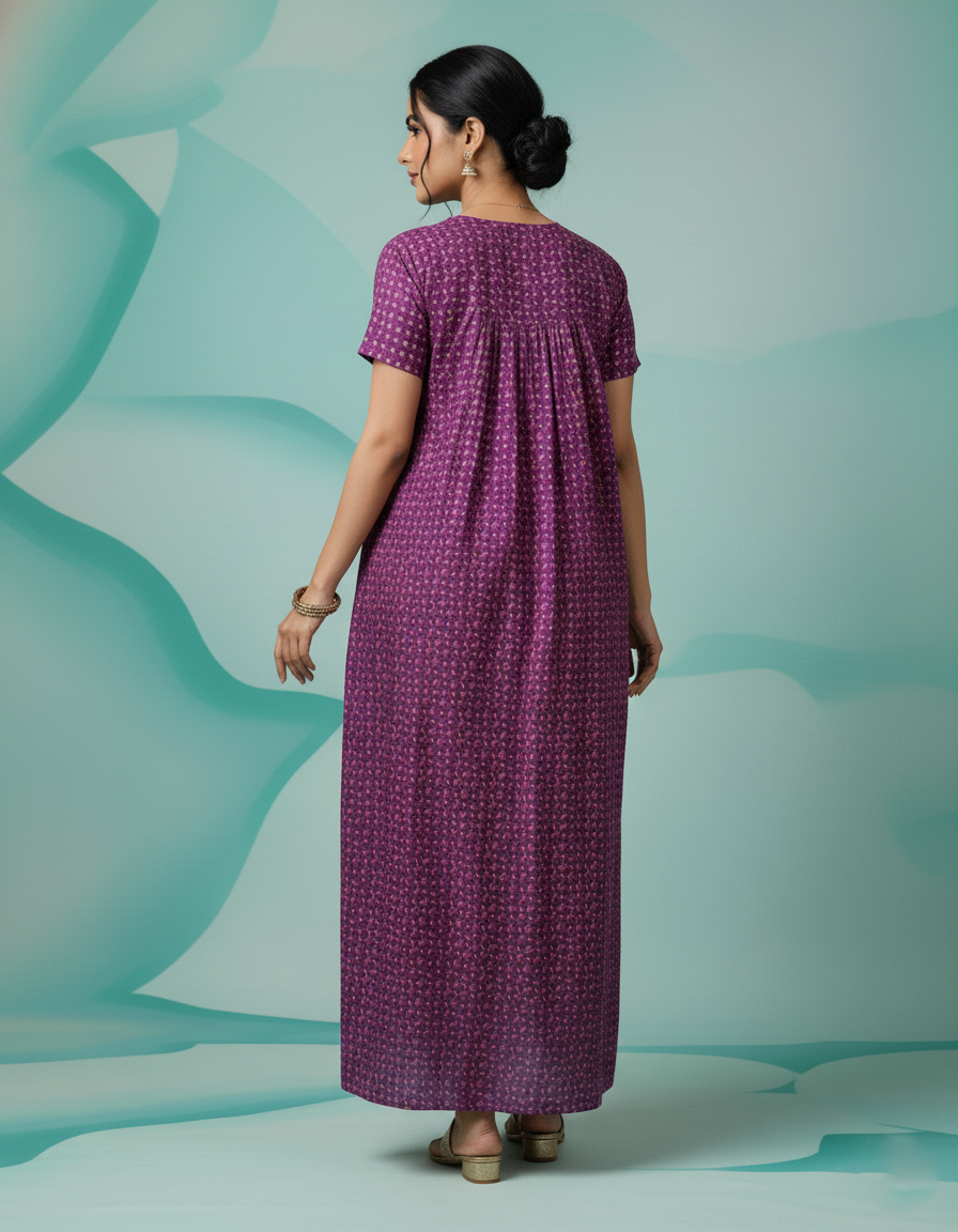 Purple Pure Cotton Nighty | Free Size | Limited Edition Design | Print 8