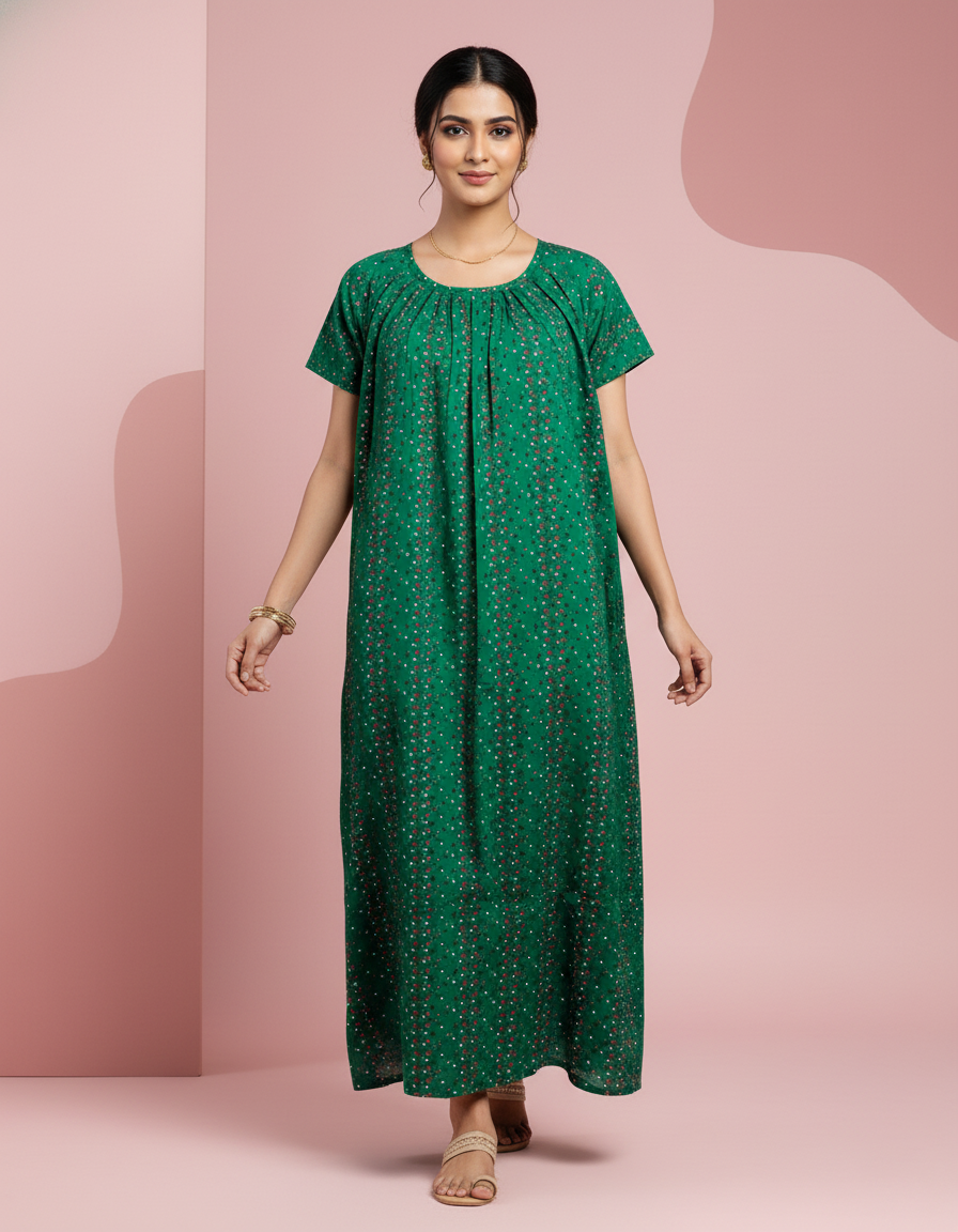 Green Pure Cotton Nighty | Free Size | Limited Edition Design | Print 8