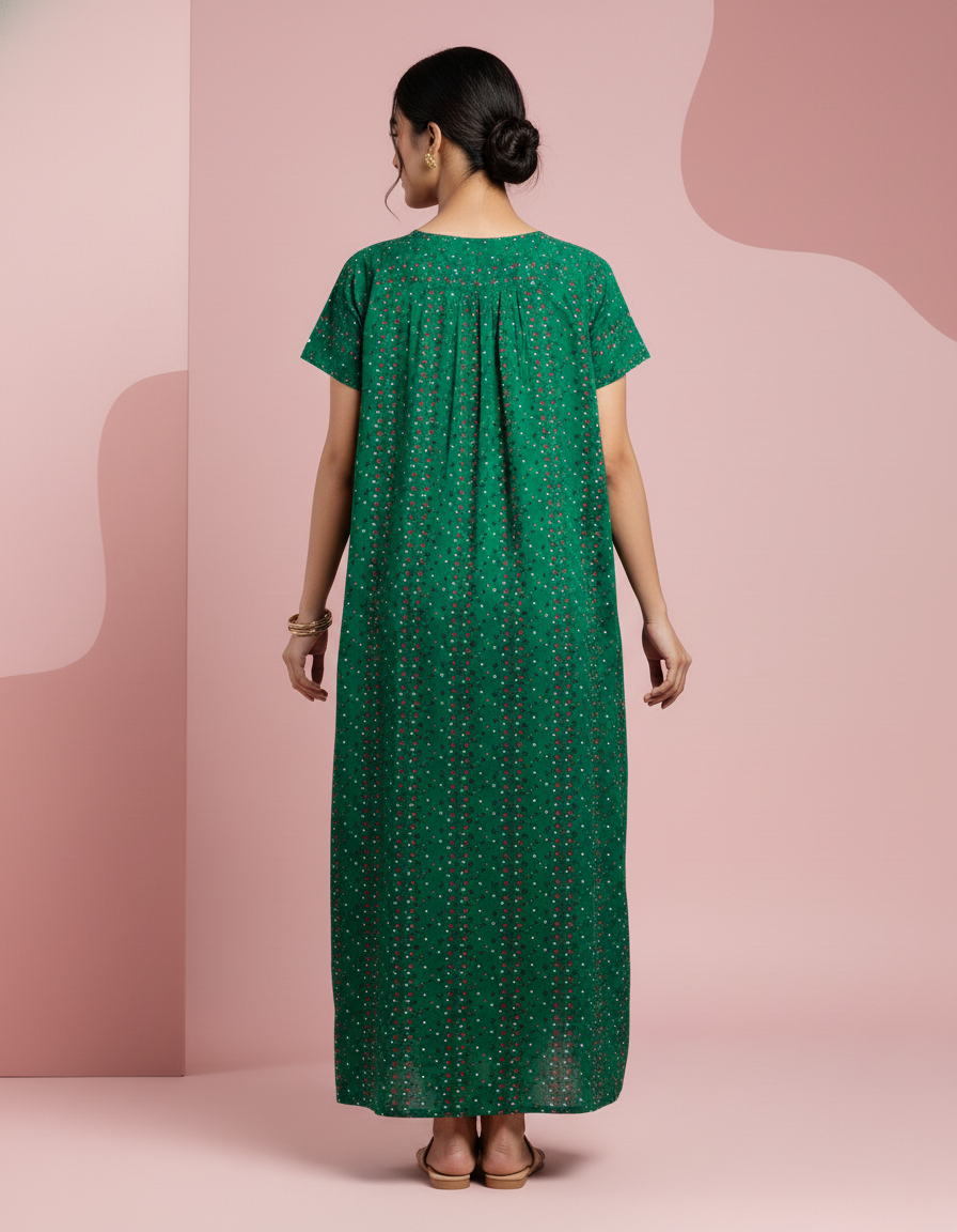 Green Pure Cotton Nighty | Free Size | Limited Edition Design | Print 8