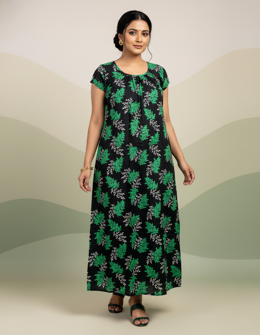 Green Pure Cotton Nighty | Free Size | Limited Edition Design | Print 9