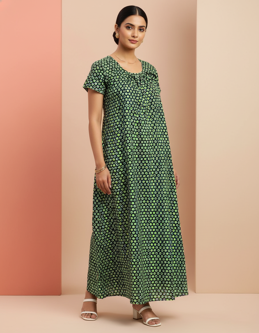 Green Pure Cotton Nighty | Free Size | Limited Edition Design | Print 10
