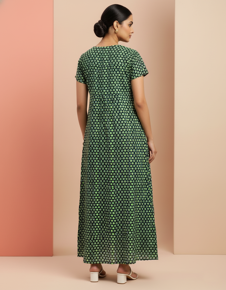 Green Pure Cotton Nighty | Free Size | Limited Edition Design | Print 10
