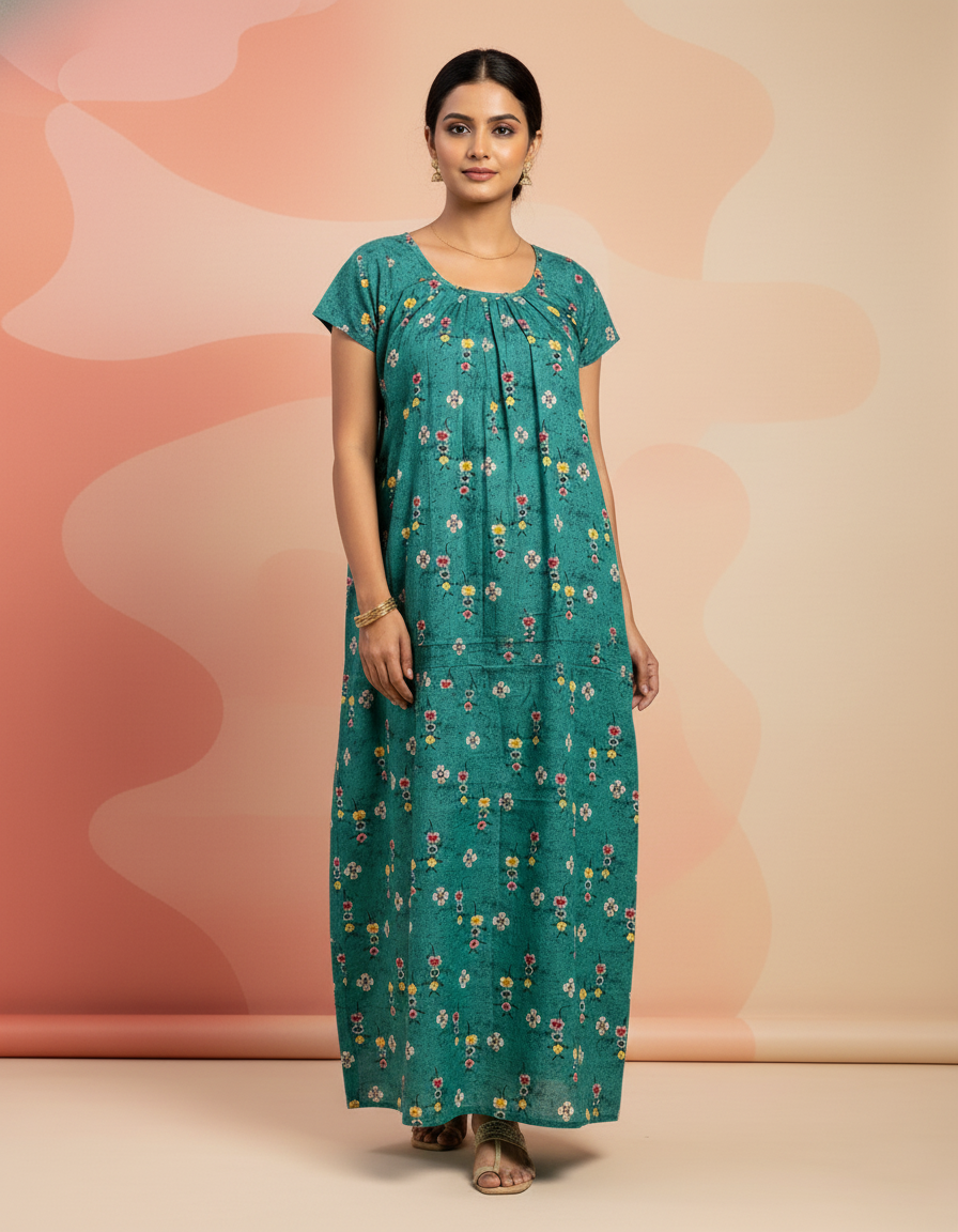 Green Pure Cotton Nighty | Free Size | Limited Edition Design | Print 11