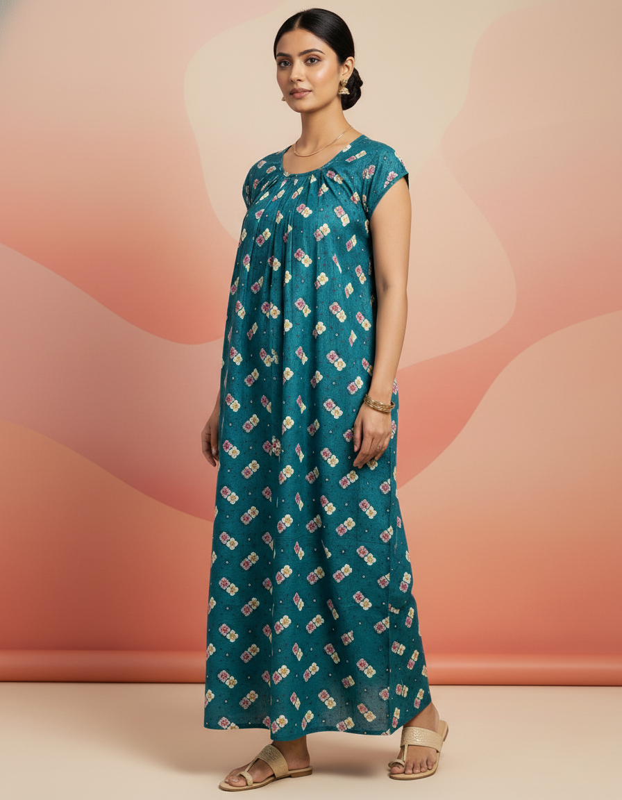 Green Pure Cotton Nighty | Free Size | Limited Edition Design | Print 12