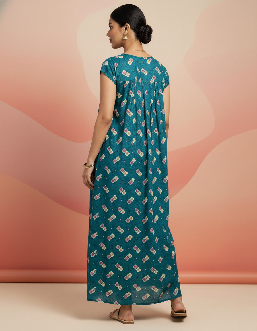 Green Pure Cotton Nighty | Free Size | Limited Edition Design | Print 12