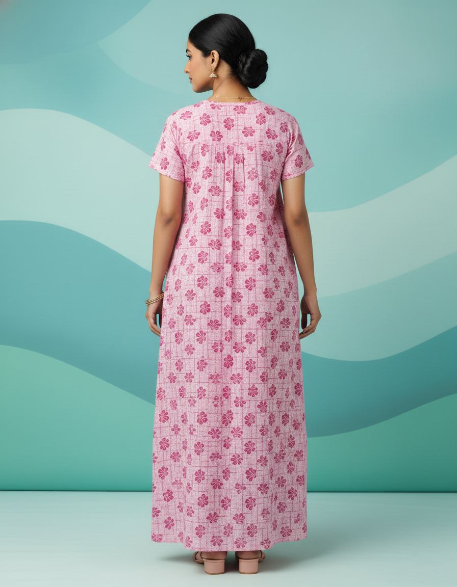 Pink Pure Cotton Nighty | Free Size | Limited Edition Design | Print 16