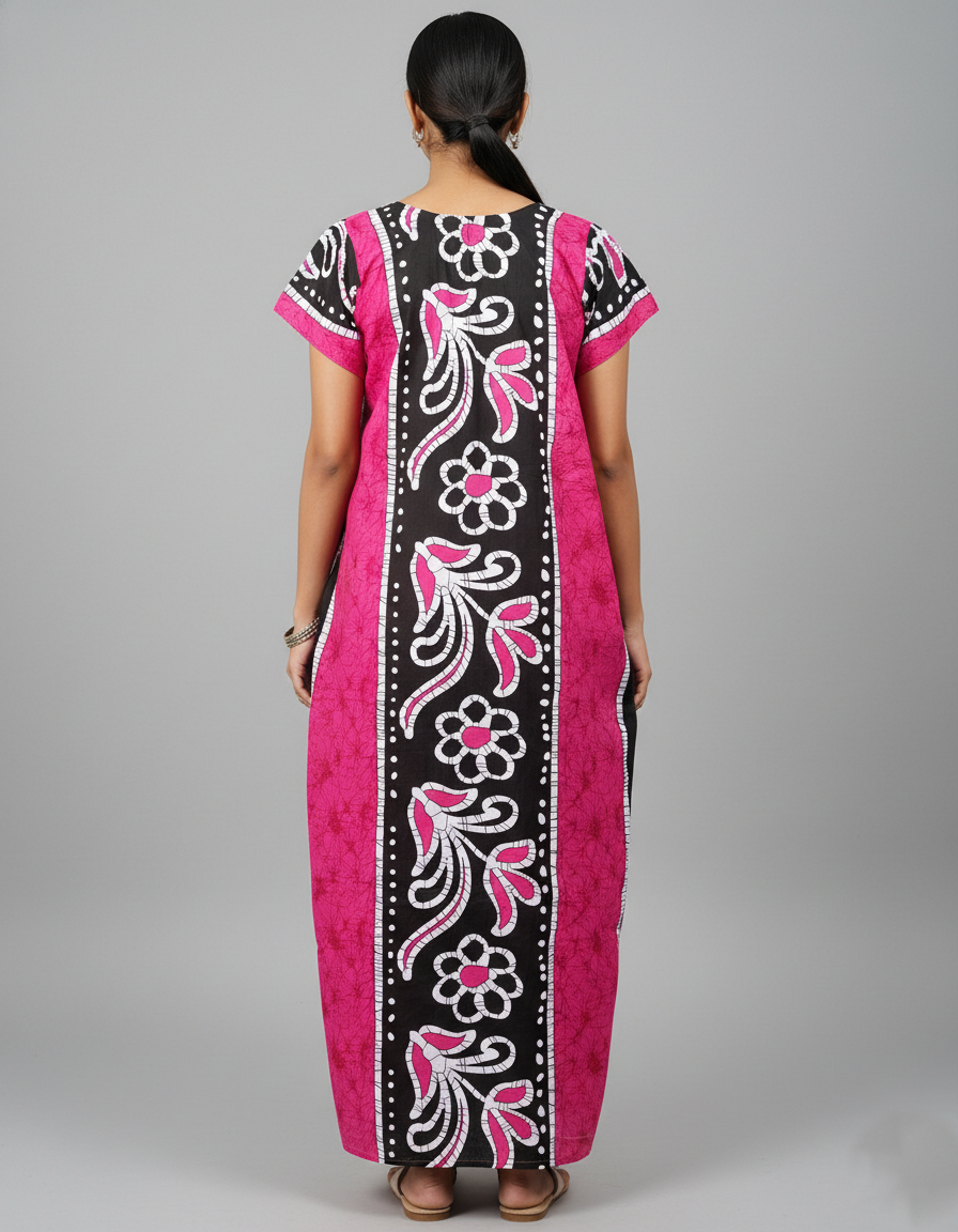 Daily Comfort Ankle-Length Cotton Nighty – Pink Floral Print 3