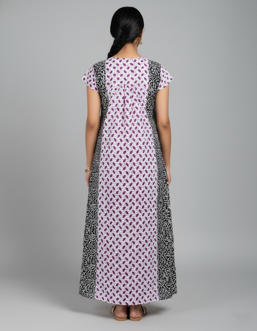 Daily Comfort Ankle-Length Cotton Nighty – Purple Floral Print 2