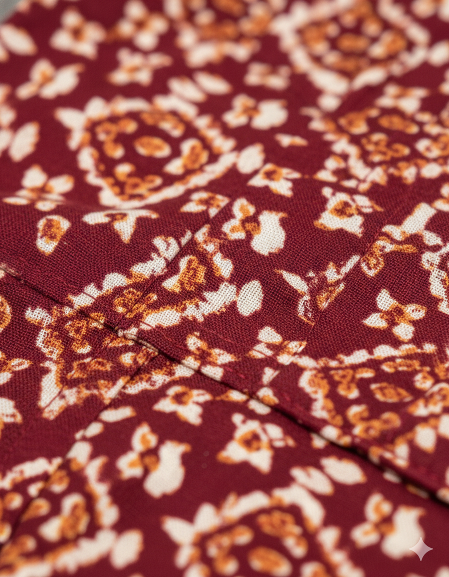 Daily Comfort Ankle-Length Cotton Nighty – Maroon Floral Print 2