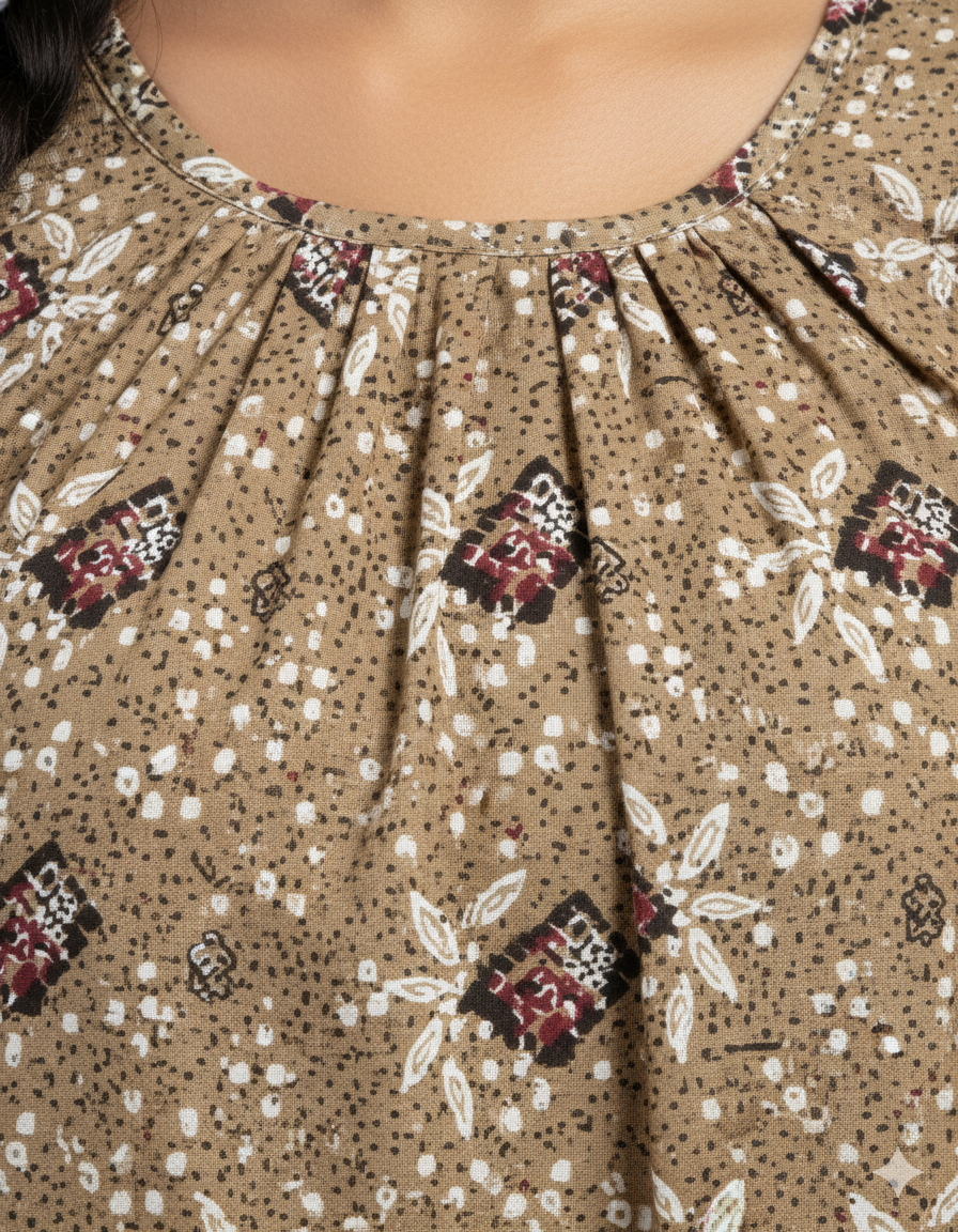 Daily Comfort Ankle-Length Cotton Nighty – Brown Floral Print 2