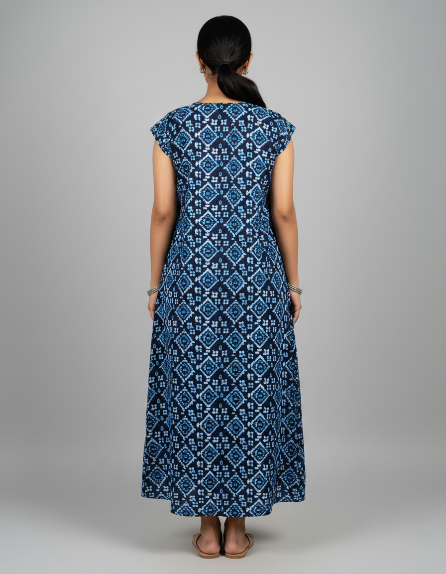 Daily Comfort Ankle-Length Cotton Nighty – Blue Floral Print 2