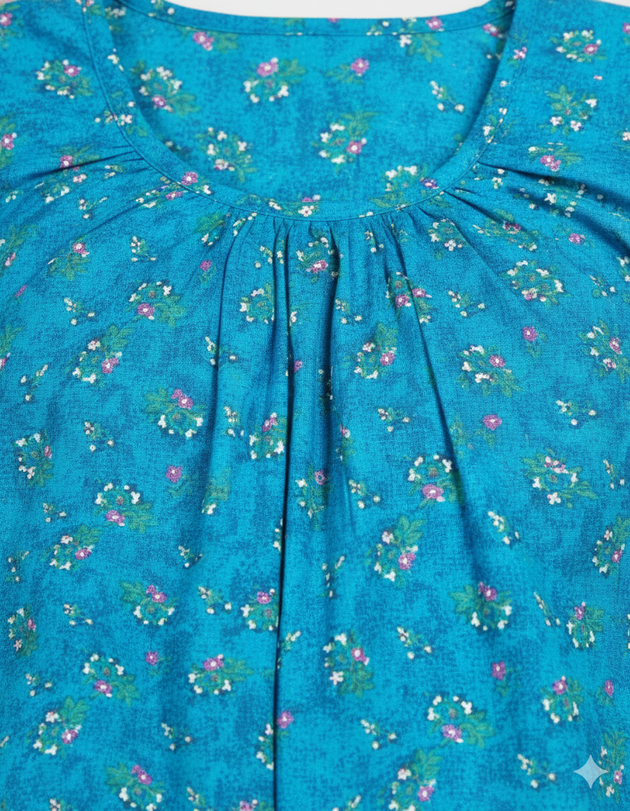 Daily Comfort Ankle-Length Cotton Nighty – Sky Blue Floral Print 2