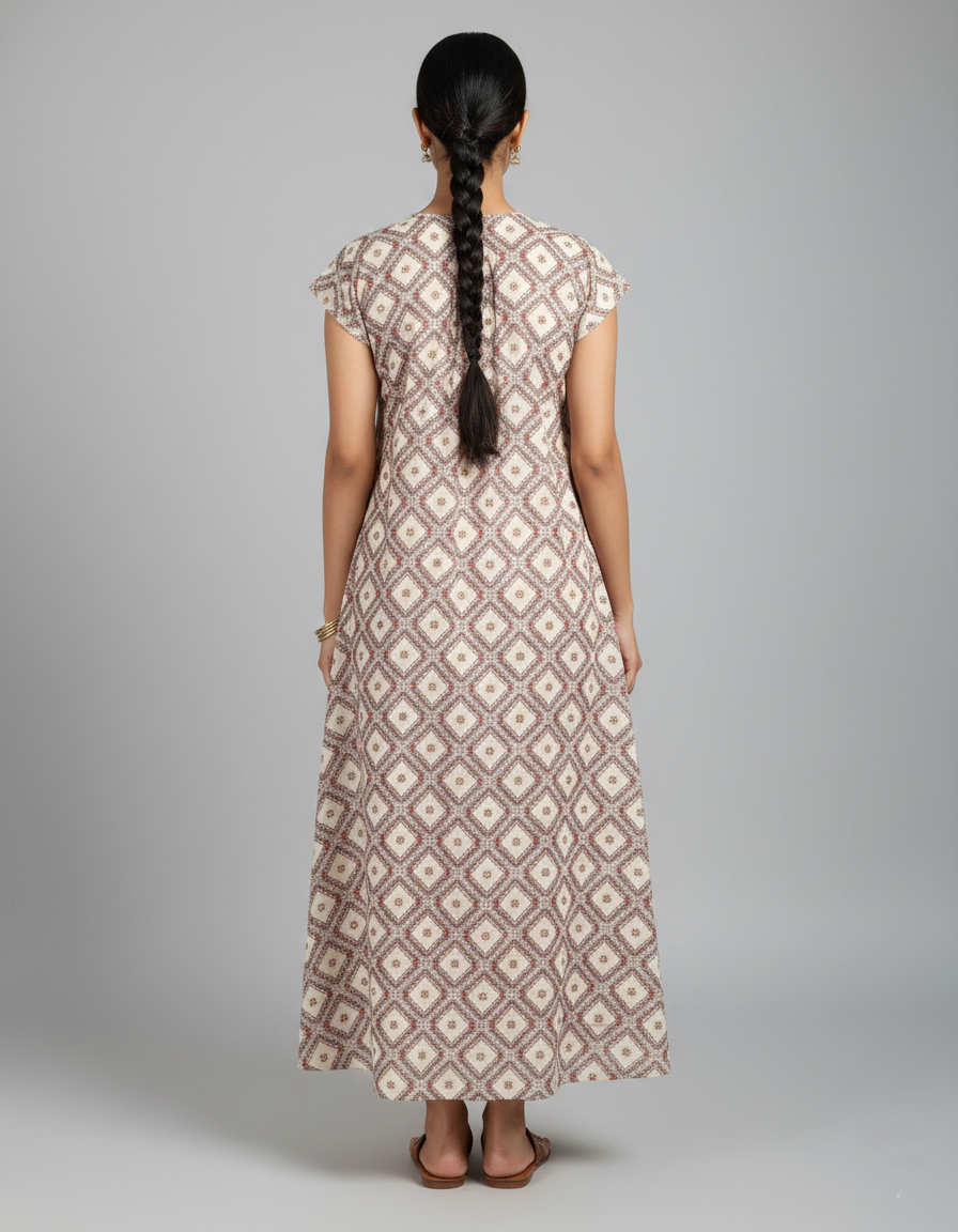 Daily Comfort Ankle-Length Cotton Nighty – Grey Floral Print 1