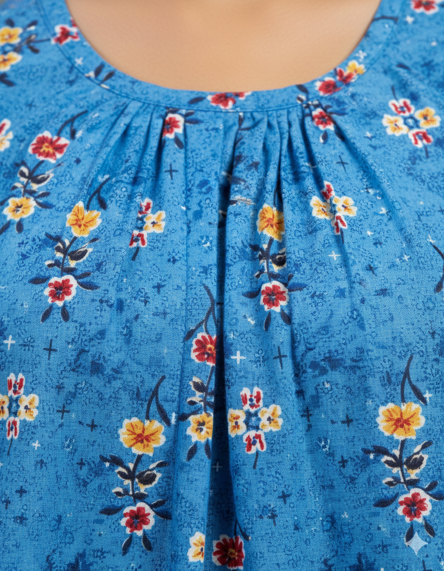 Daily Comfort Ankle-Length Cotton Nighty – Sky Blue Floral Print 3