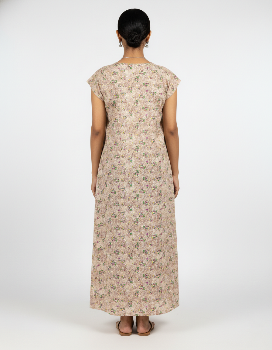 Daily Comfort Ankle-Length Cotton Nighty – Grey Floral Print 2