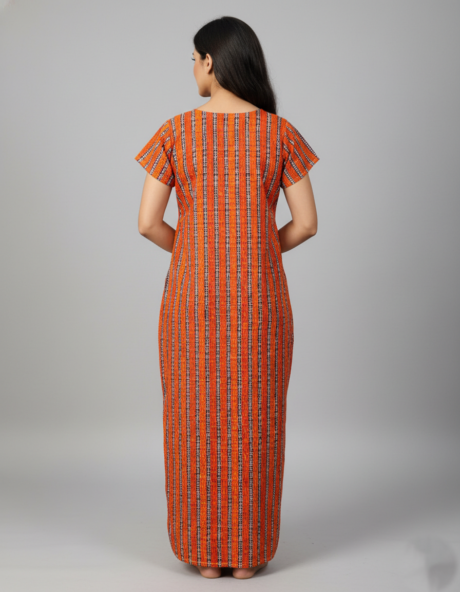 Daily Comfort Ankle-Length Cotton Nighty – Orange Floral Print 4