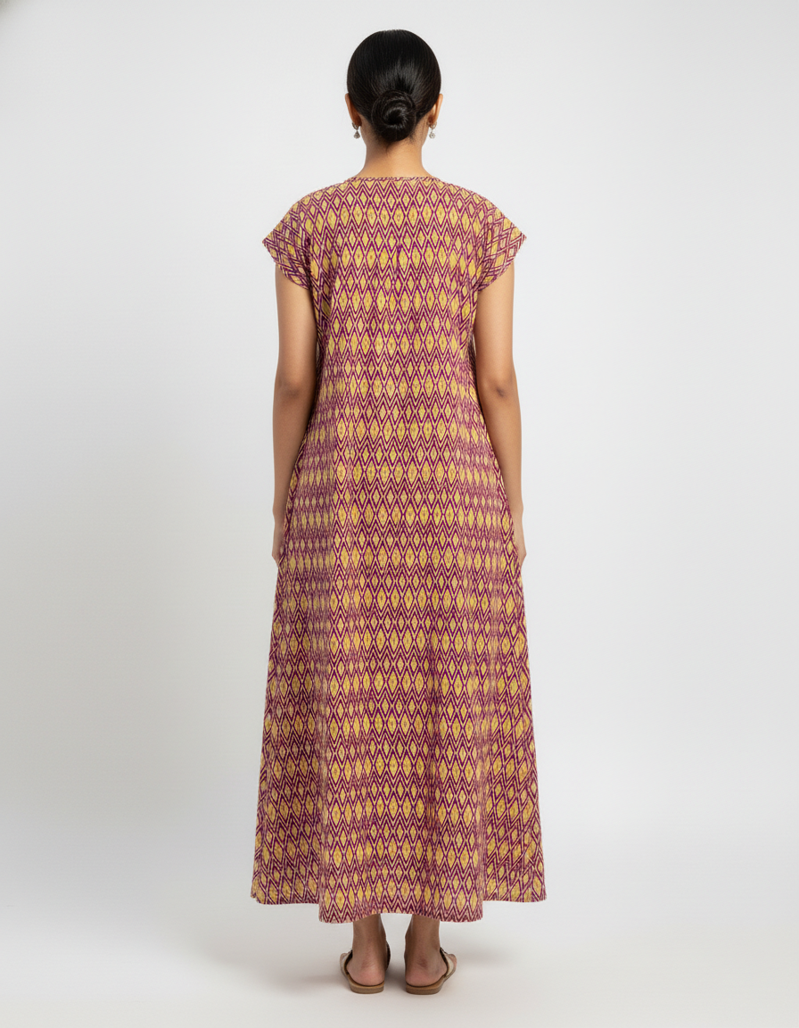 Daily Comfort Ankle-Length Cotton Nighty – Maroon Floral Print 3