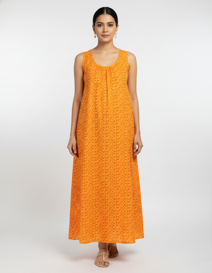 Daily Comfort Ankle-Length Cotton Nighty – Orange Floral Print 5