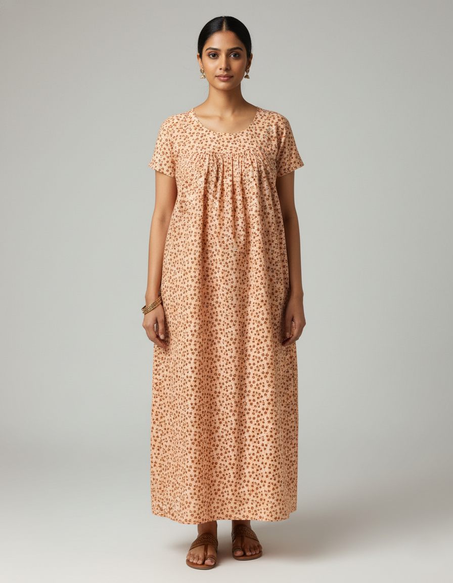 Daily Comfort Ankle-Length Cotton Nighty – Orange Floral Print 6