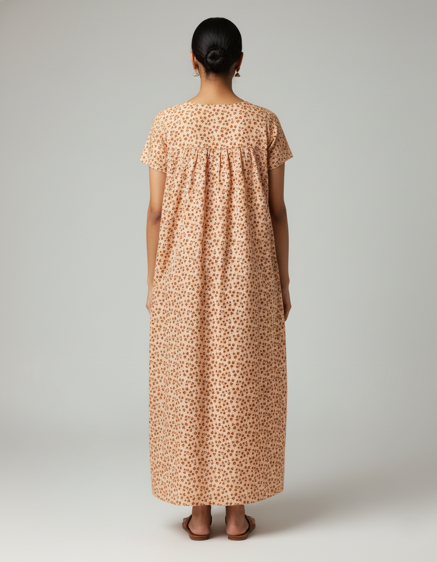 Daily Comfort Ankle-Length Cotton Nighty – Orange Floral Print 6