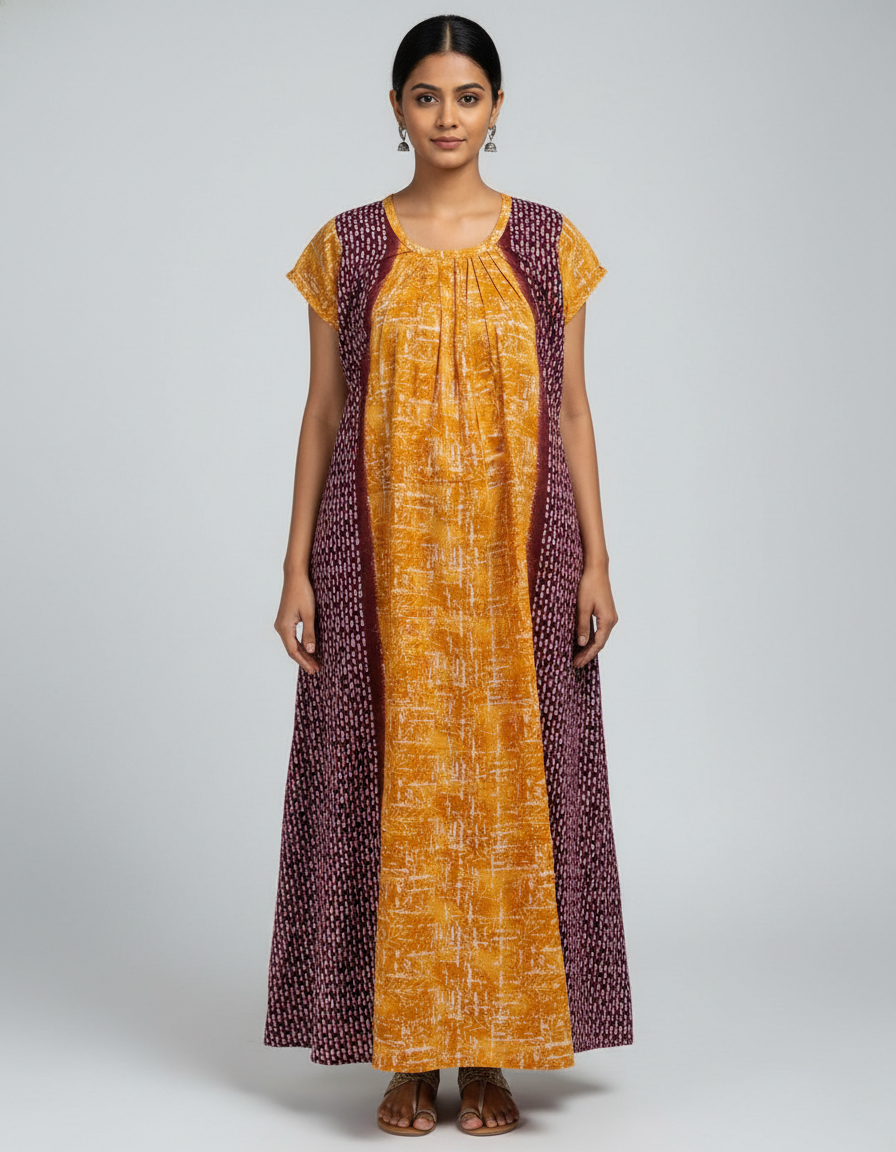 Daily Comfort Ankle-Length Cotton Nighty – Yellow Floral Print 5