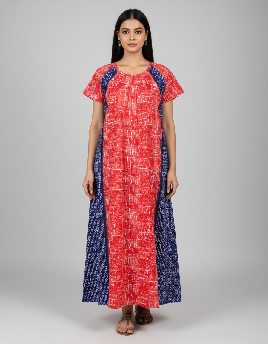 Daily Comfort Ankle-Length Cotton Nighty – Orange Floral Print 7